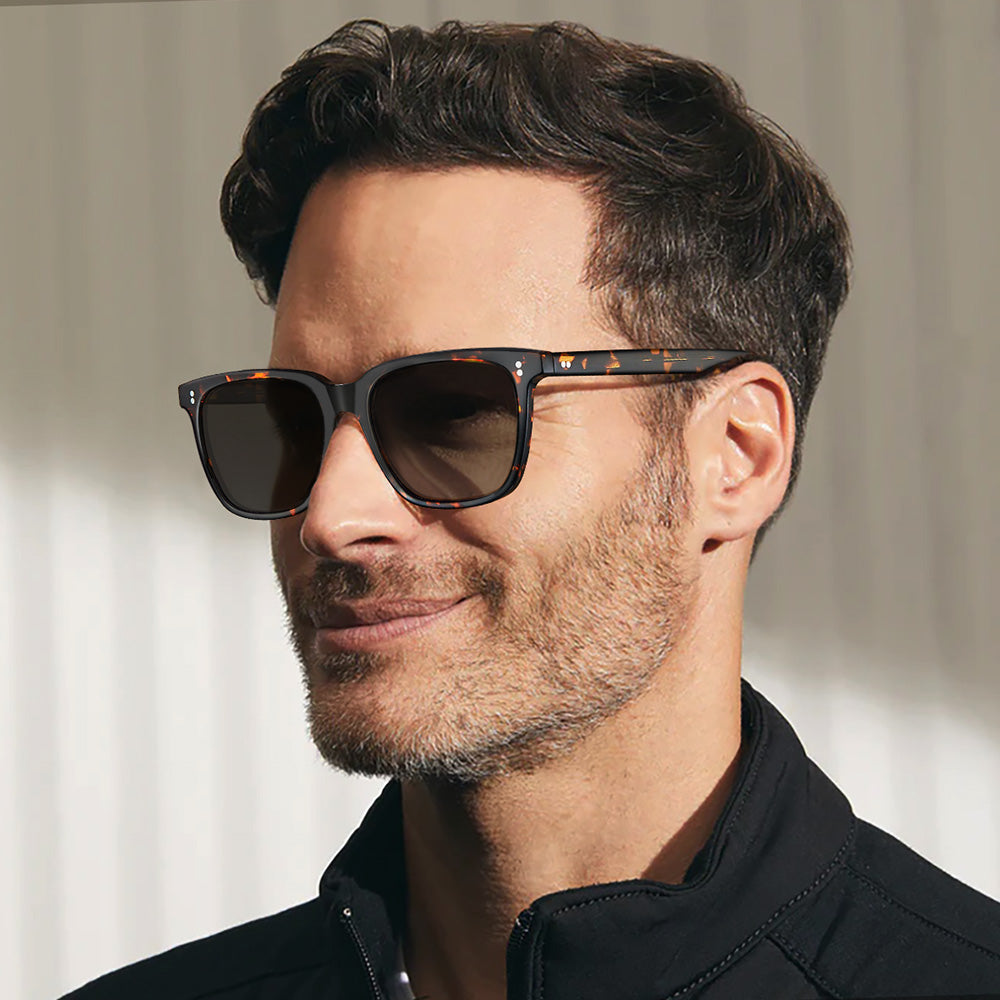 IGIOO Kenowa-CA5354L34 Black Acetate Square Sunglasses for Men, Side View
