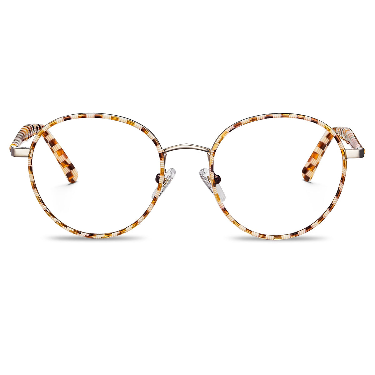 IGIOO-Tortoiseshell Round Eyeglasses Brown Amber Frame