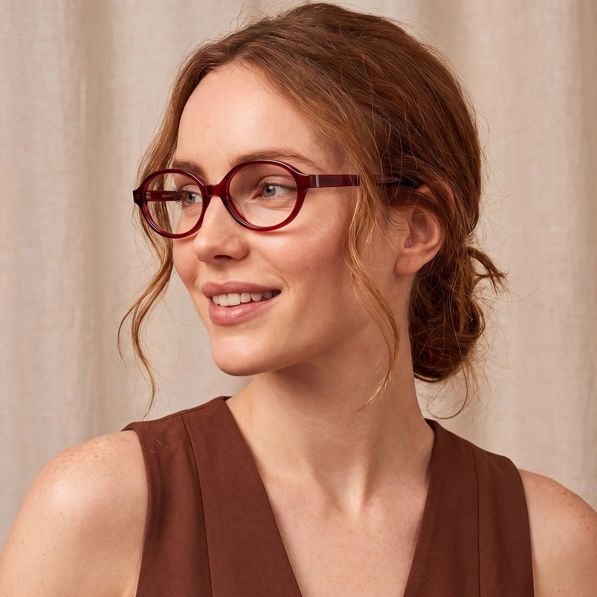 IGIOO Ovalen CA7032-C4 Red Acetate Oval Prescription Glasses Eyeglasses for Women, Portrait View