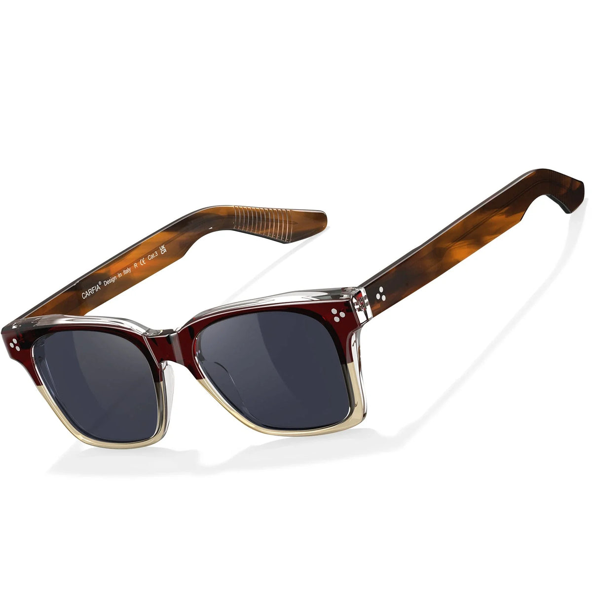 IGIOO Simba CA31109-C03 Wine Red Champagne Acetate Square Polarized Sunglasses for Men, Three-Quarter View