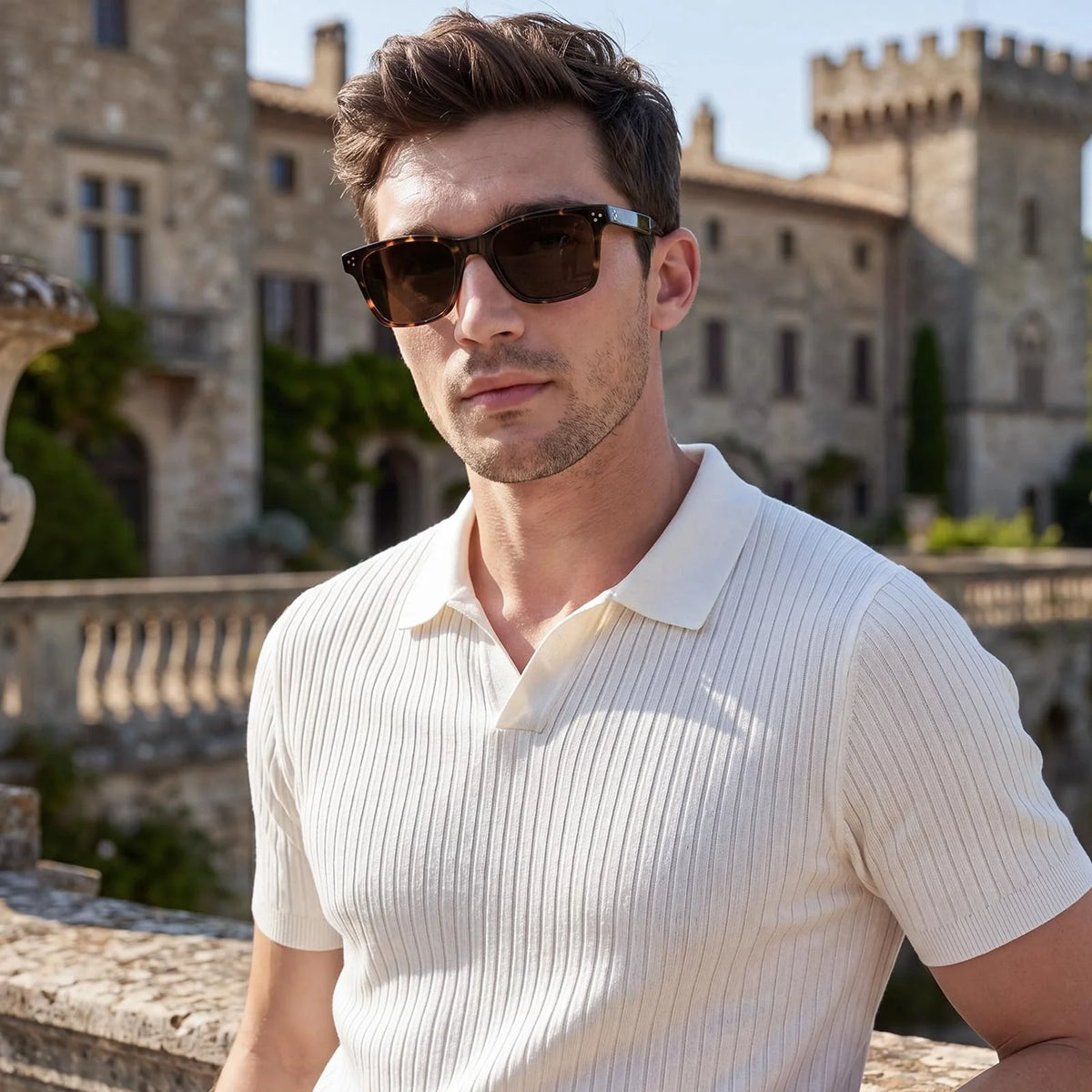 IGIOO Simba CA31109-C13 Tortoise Acetate Square Polarized Sunglasses for Men, Portrait View