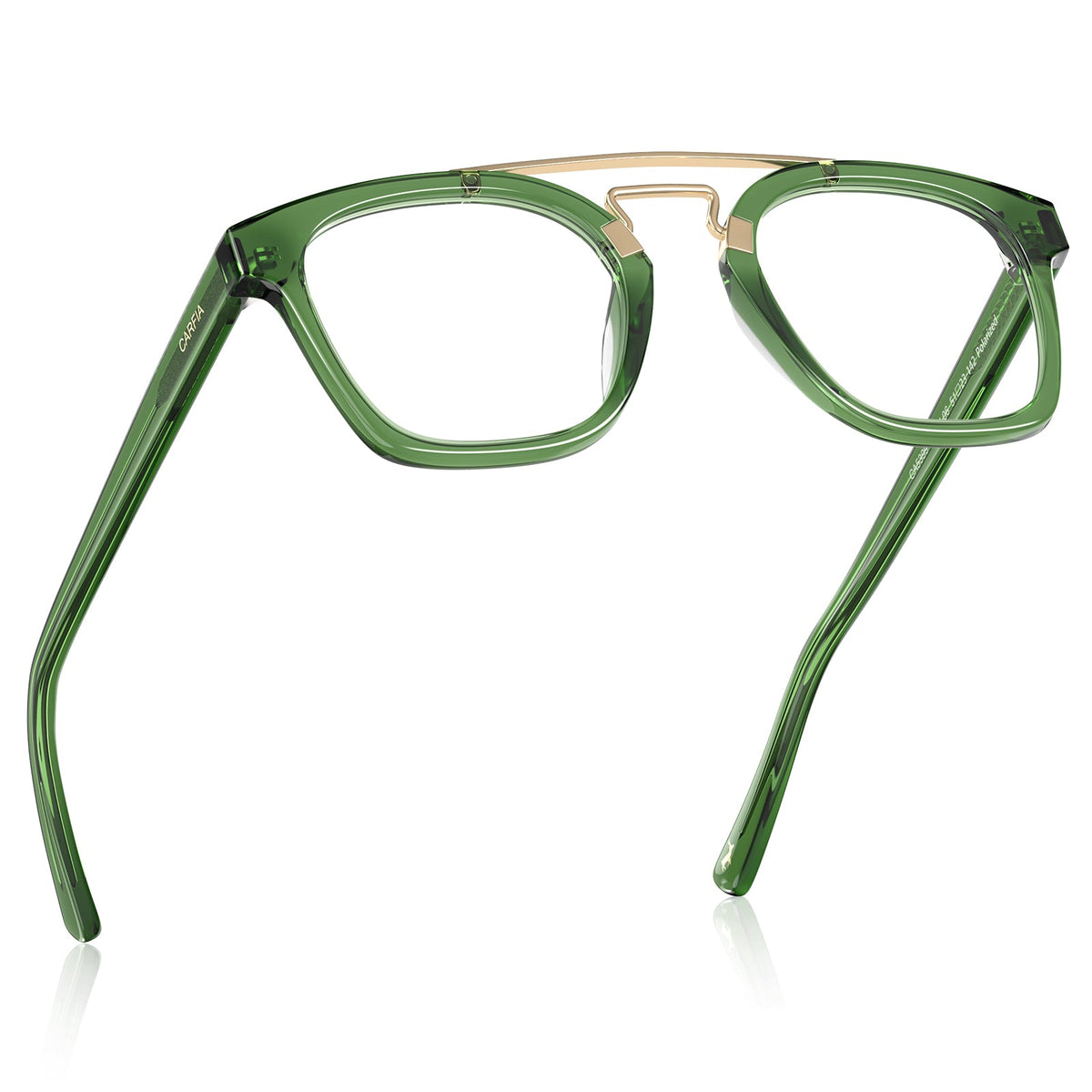 IGIOO CA5399 Queen Clear Green Acetate Eyeglasses Folded View - Compact Double Bridge Women's Frames Showing Temple Arms and Hinges fly