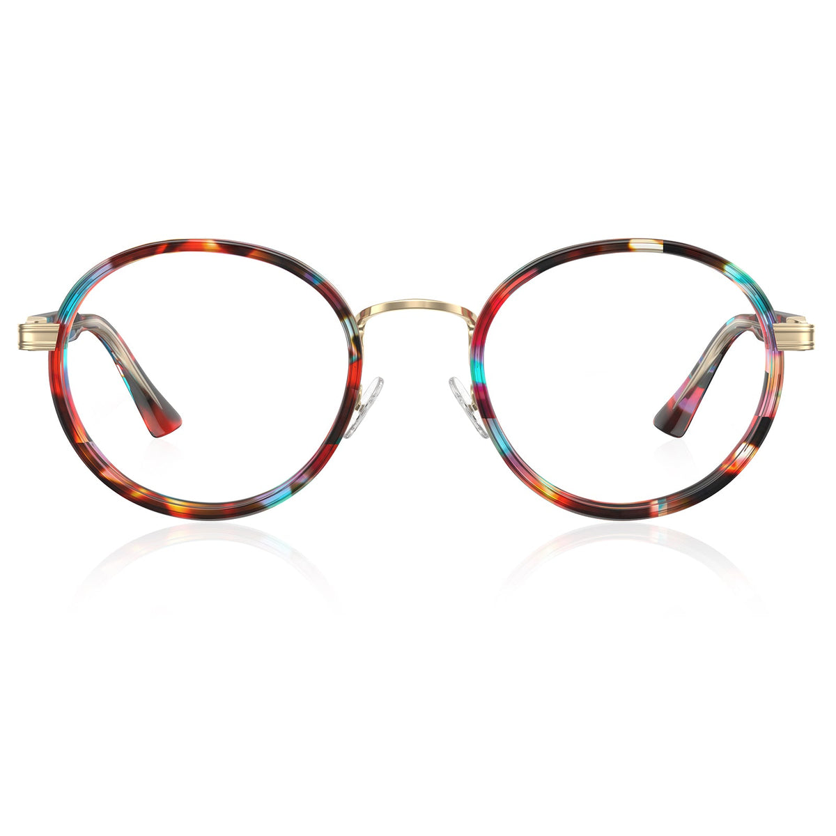 IGIOO Women's Round Prescription Eyeglasses Colorful Tortoiseshell Acetate Frames front