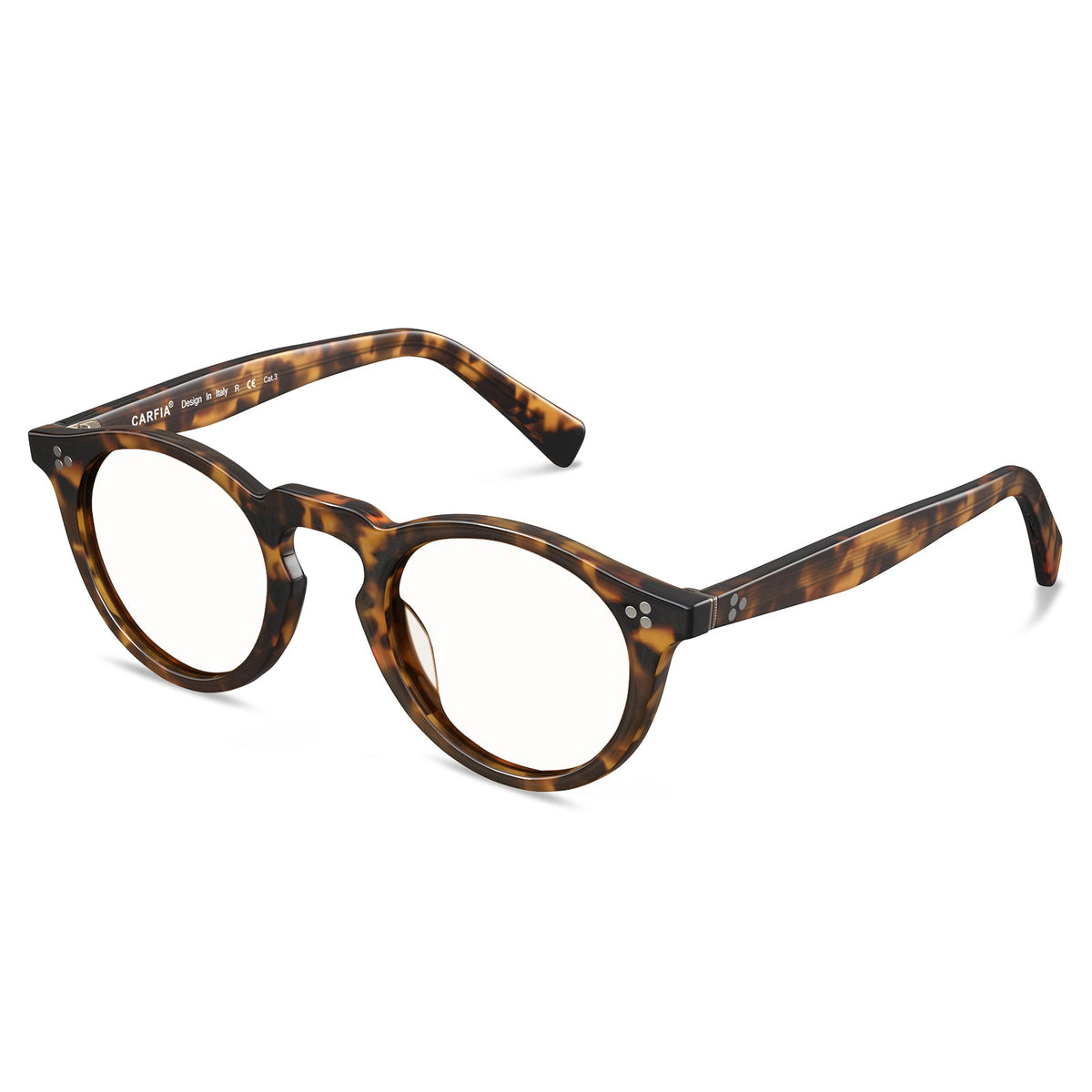 Italian handmade tortoiseshell eyeglasses side profile showing premium acetate construction round frame design and temple details angle