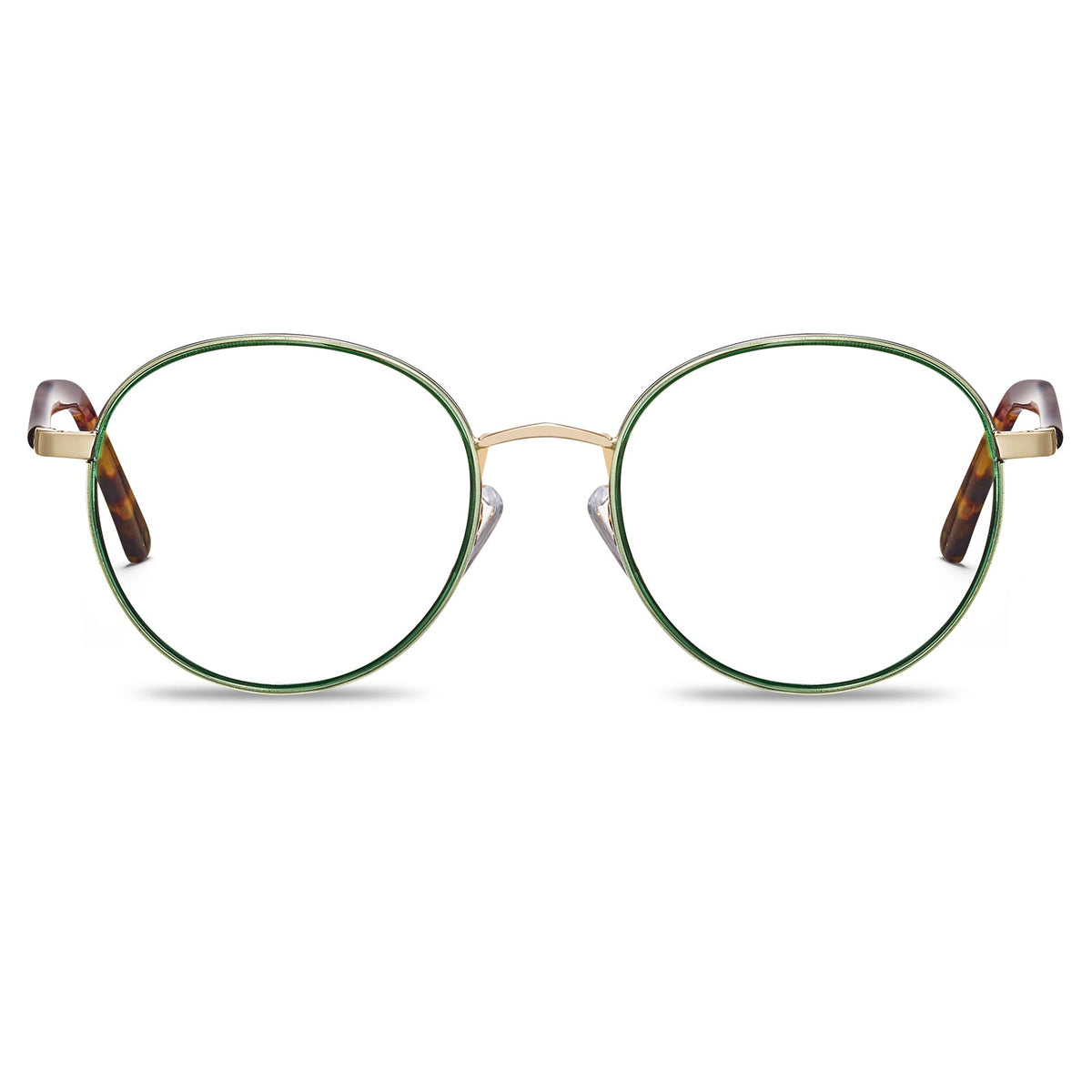 lightweight-round-green-metal-eyeglasses-tortoiseshell-temples-front