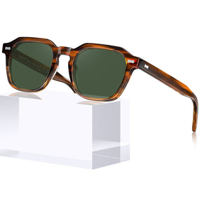 IGIOO Architect-C02-RX Brown Acetate Round Polarized Eyeglasses for Men, Three-Quarter View