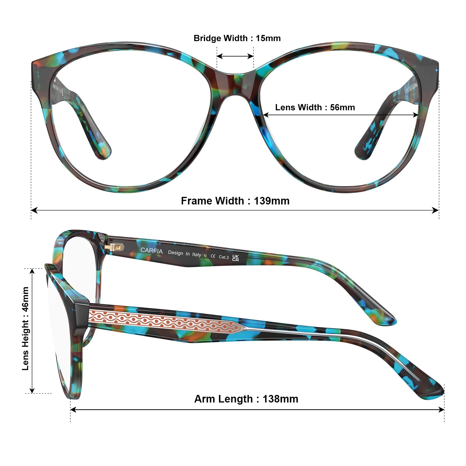 IGIOO Barrie-FC06 Blue Acetate Cat-Eye Eyeglasses for Women, Angle View