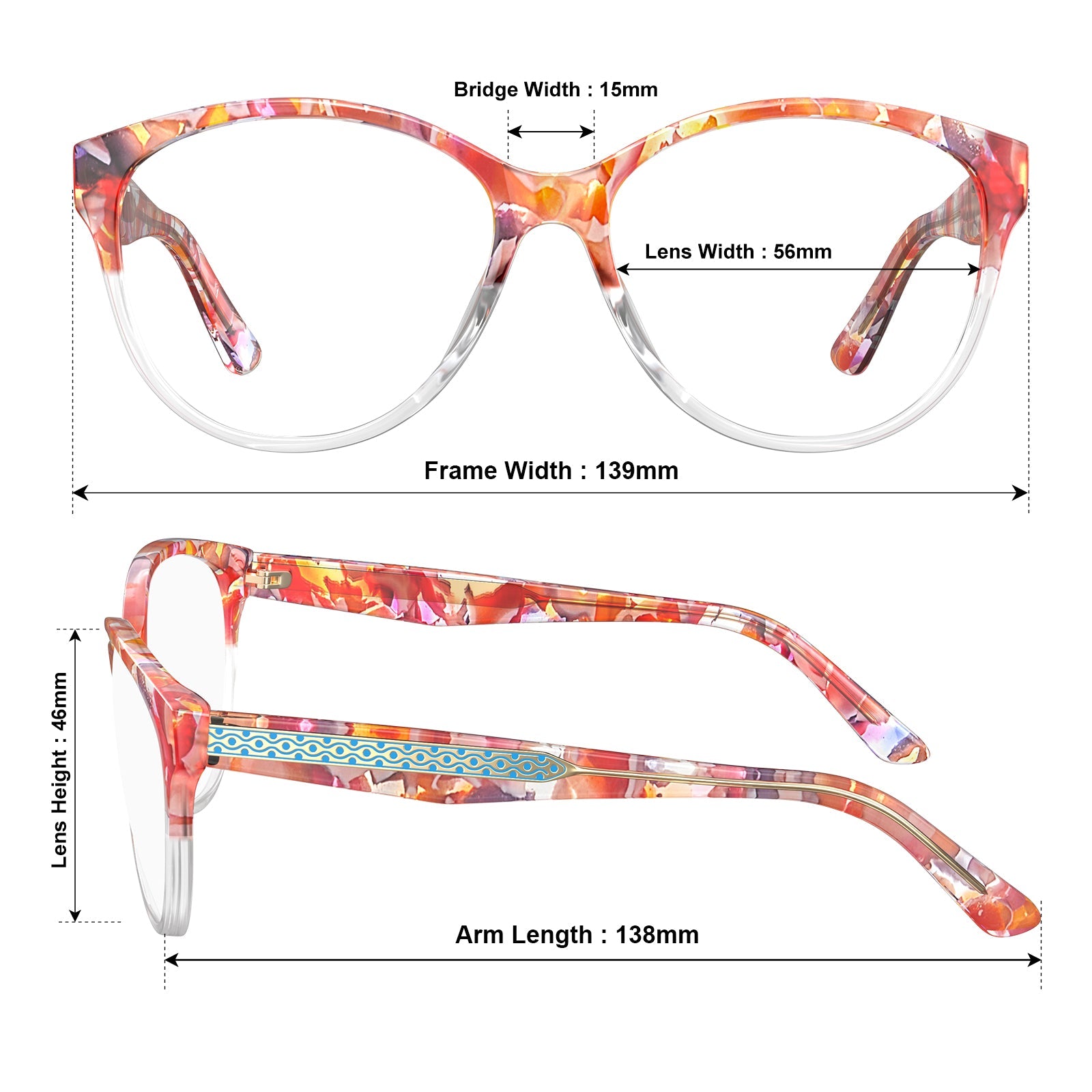 IGIOO Barrie-FC09 Pink Cat-Eye Eyeglasses for Women, Angle View