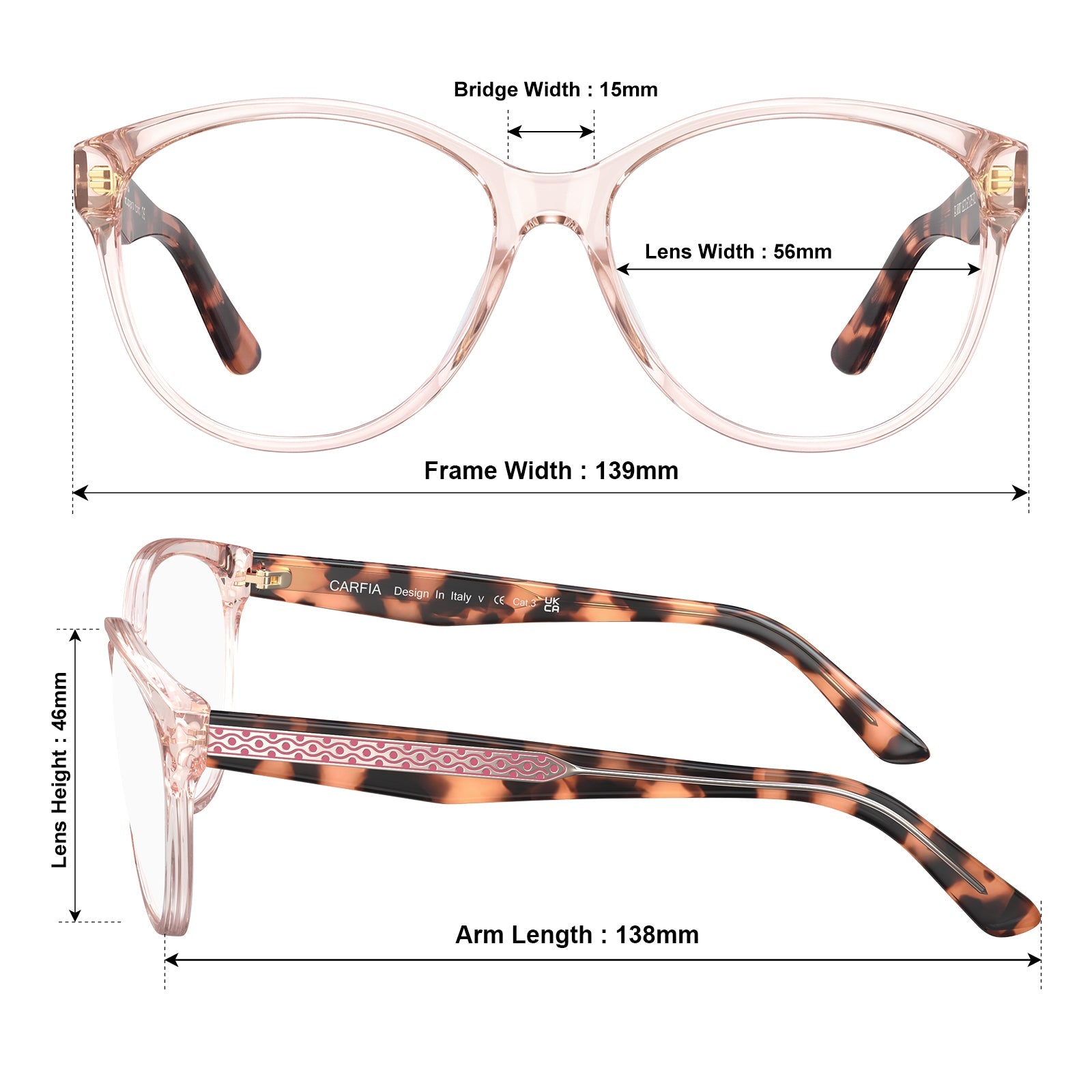 IGIOO Barrie-FC12 Pink Cat-Eye Eyeglasses for Women, Angle View