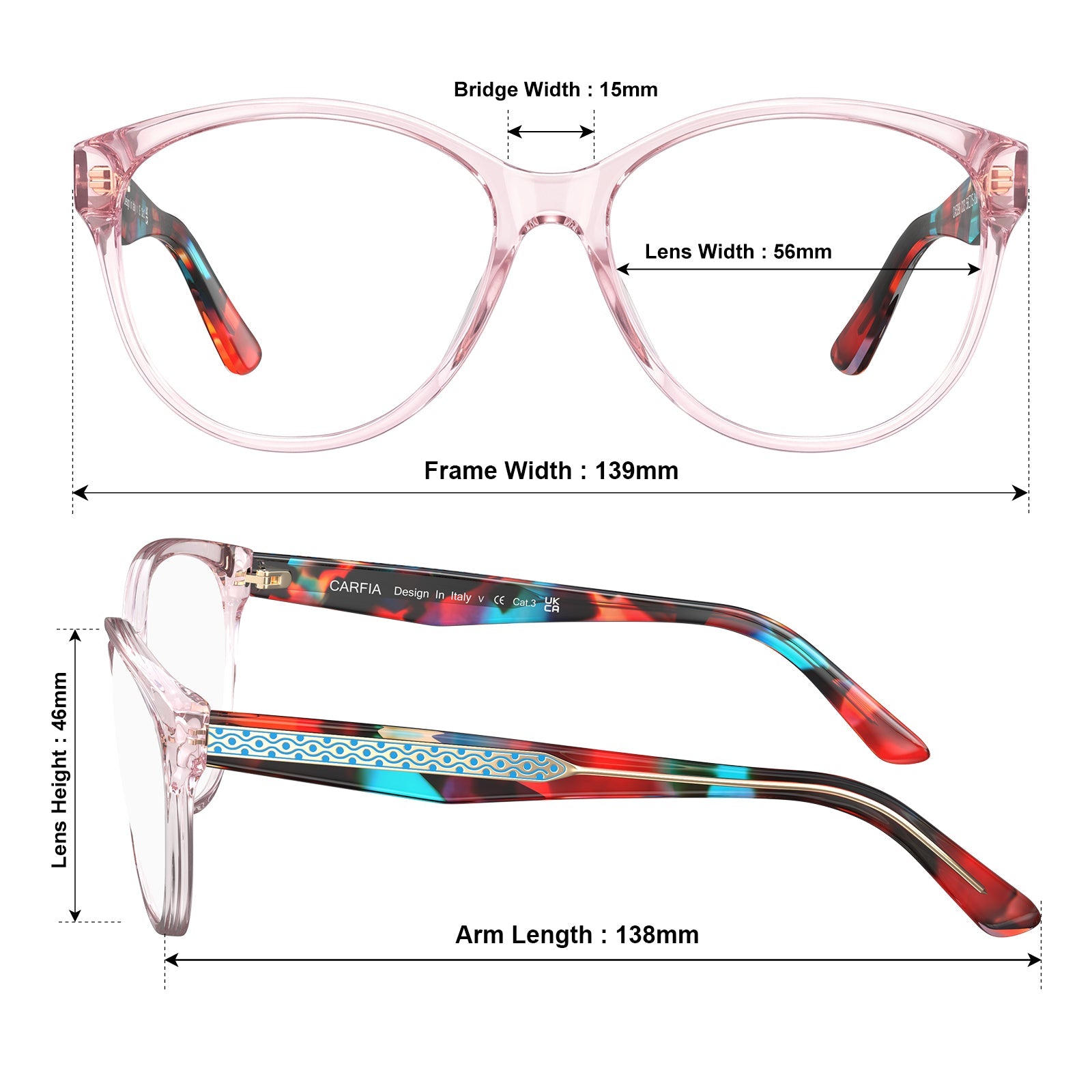 IGIOO Barrie-FC04 Pink Acetate Cat-Eye Eyeglasses for Women, Angle View