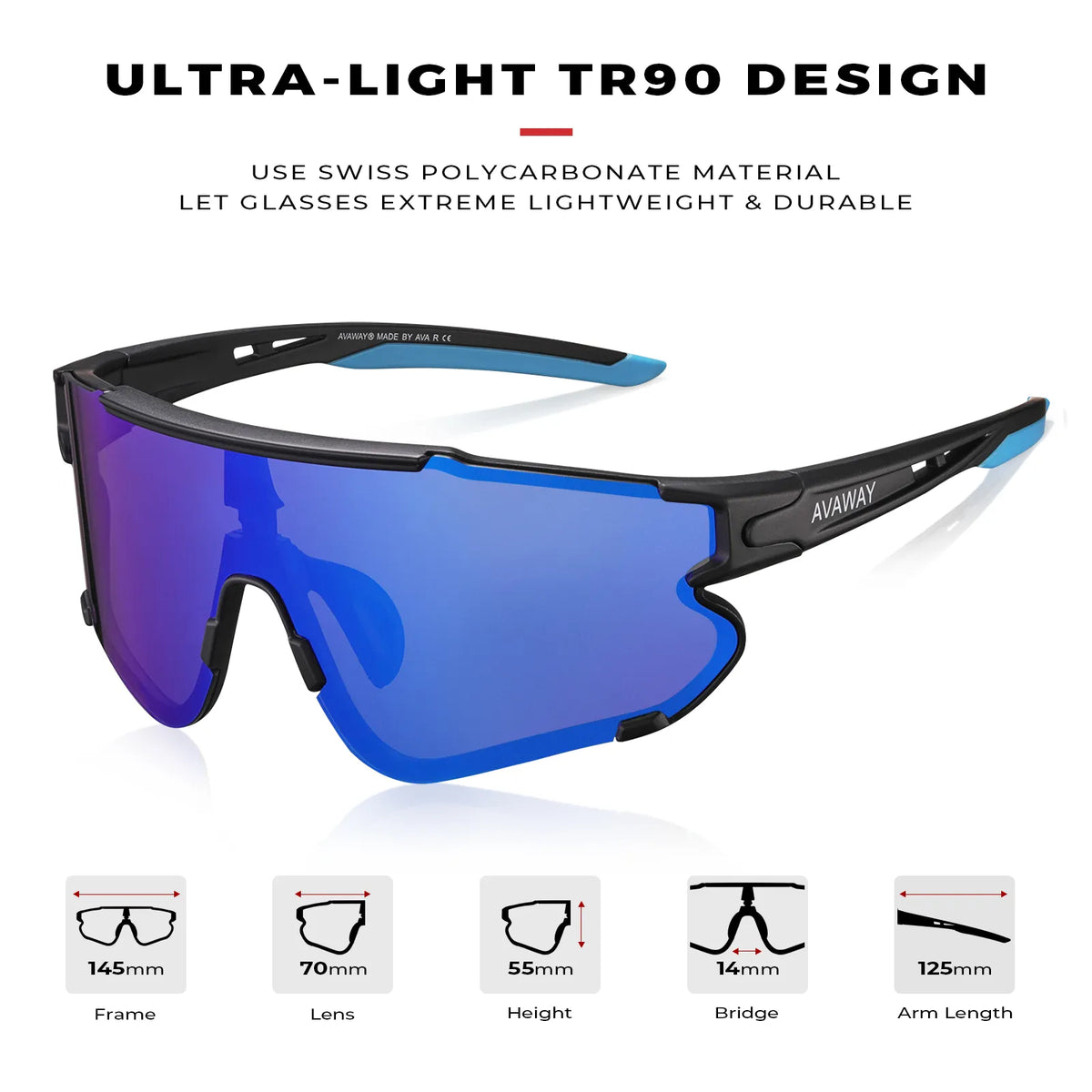 Black Freedom Trail-Blue Lens Sports Sunglasses