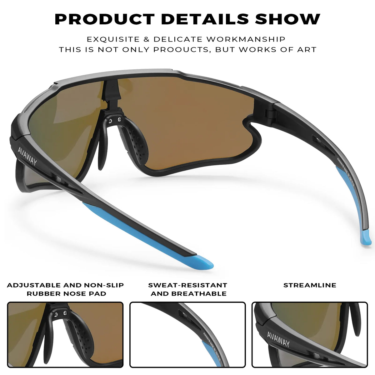 Black Freedom Trail-Blue Lens Sports Sunglasses
