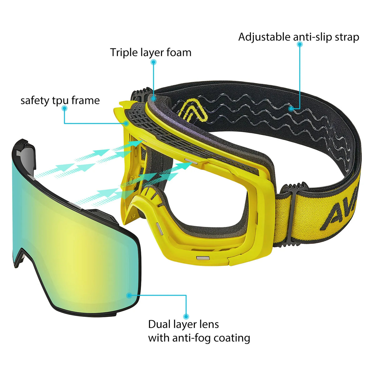Black Alpine Storm-Gold Lens Snow Goggles