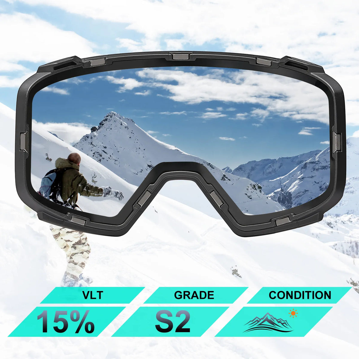 Black Alpine Storm-Gold Lens Snow Goggles
