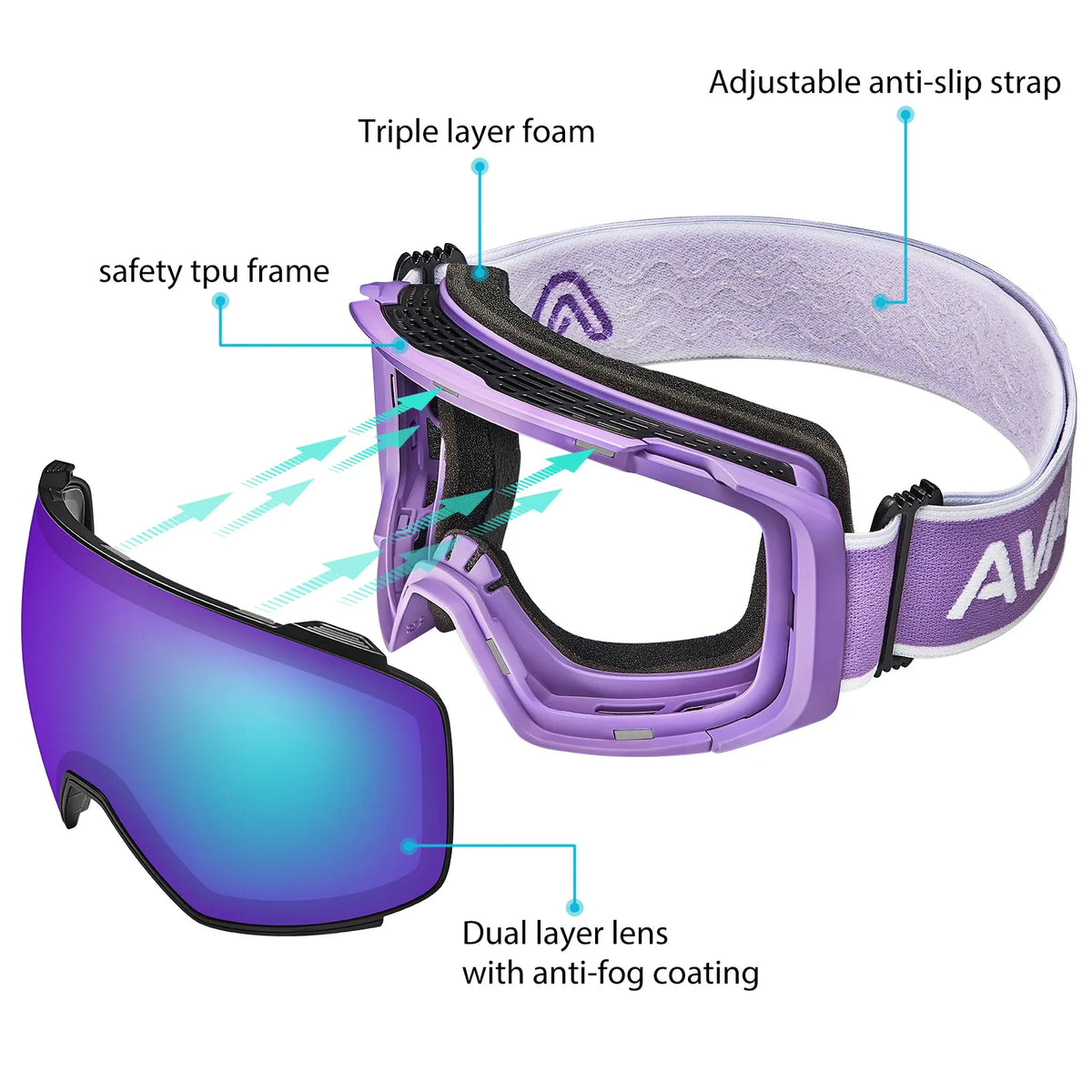 Black Alpine Storm-Purple Lens Snow Goggles