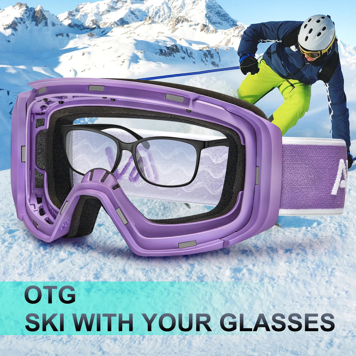 Black Alpine Storm-Purple Lens Snow Goggles