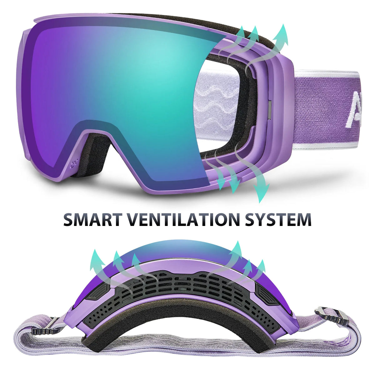 Black Alpine Storm-Purple Lens Snow Goggles