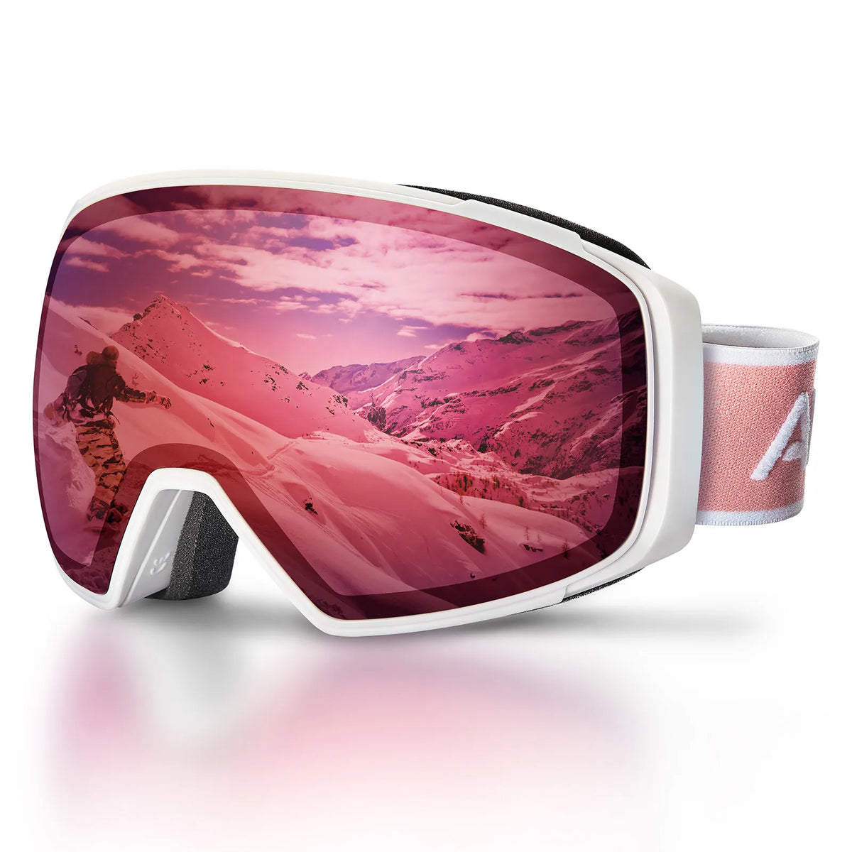 Black Alpine Storm-Pink Lens Snow Goggles