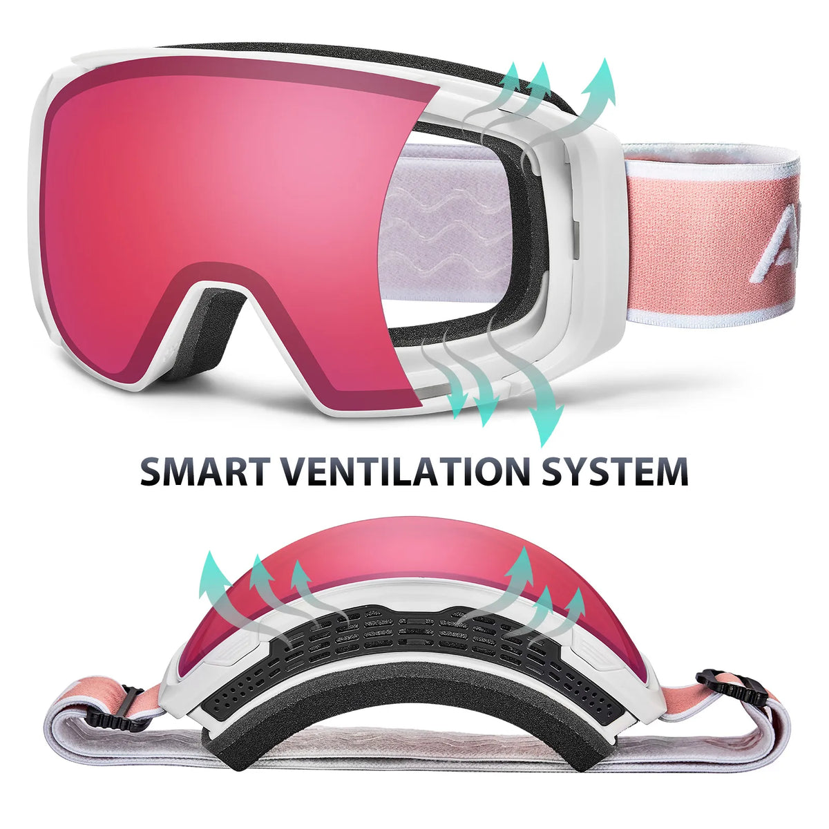 Black Alpine Storm-Pink Lens Snow Goggles