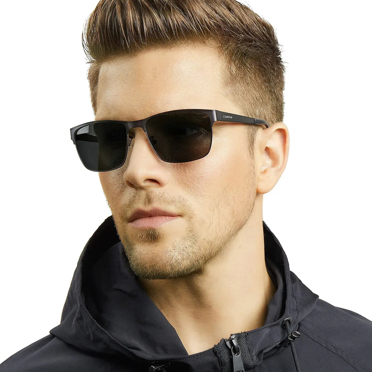 Daley Matte Ebony rectangle metal sunglasses, view 2