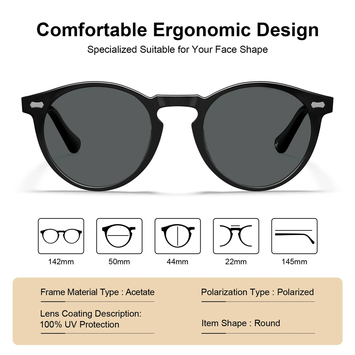 Concord Midnight Mystery round acetate sunglasses, view 7