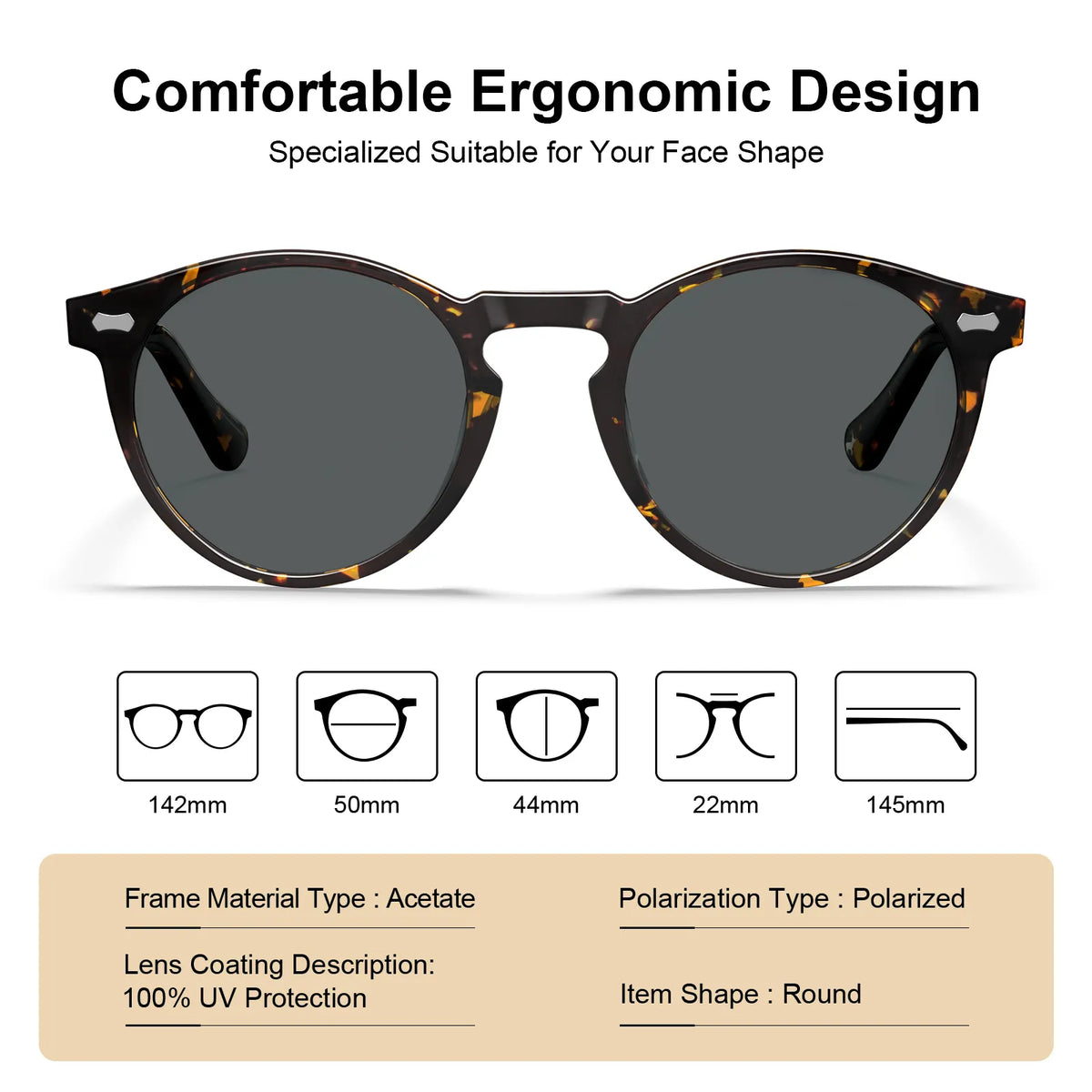 Concord Foggy Morning round acetate sunglasses, view 7