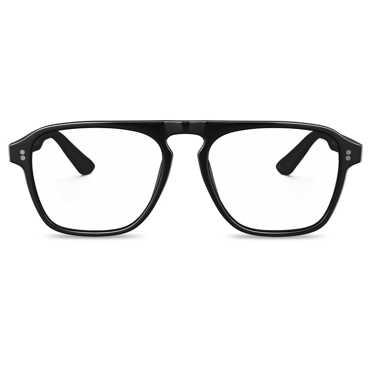 Black acetate eyeglasses frame for men front view 55mm lens width