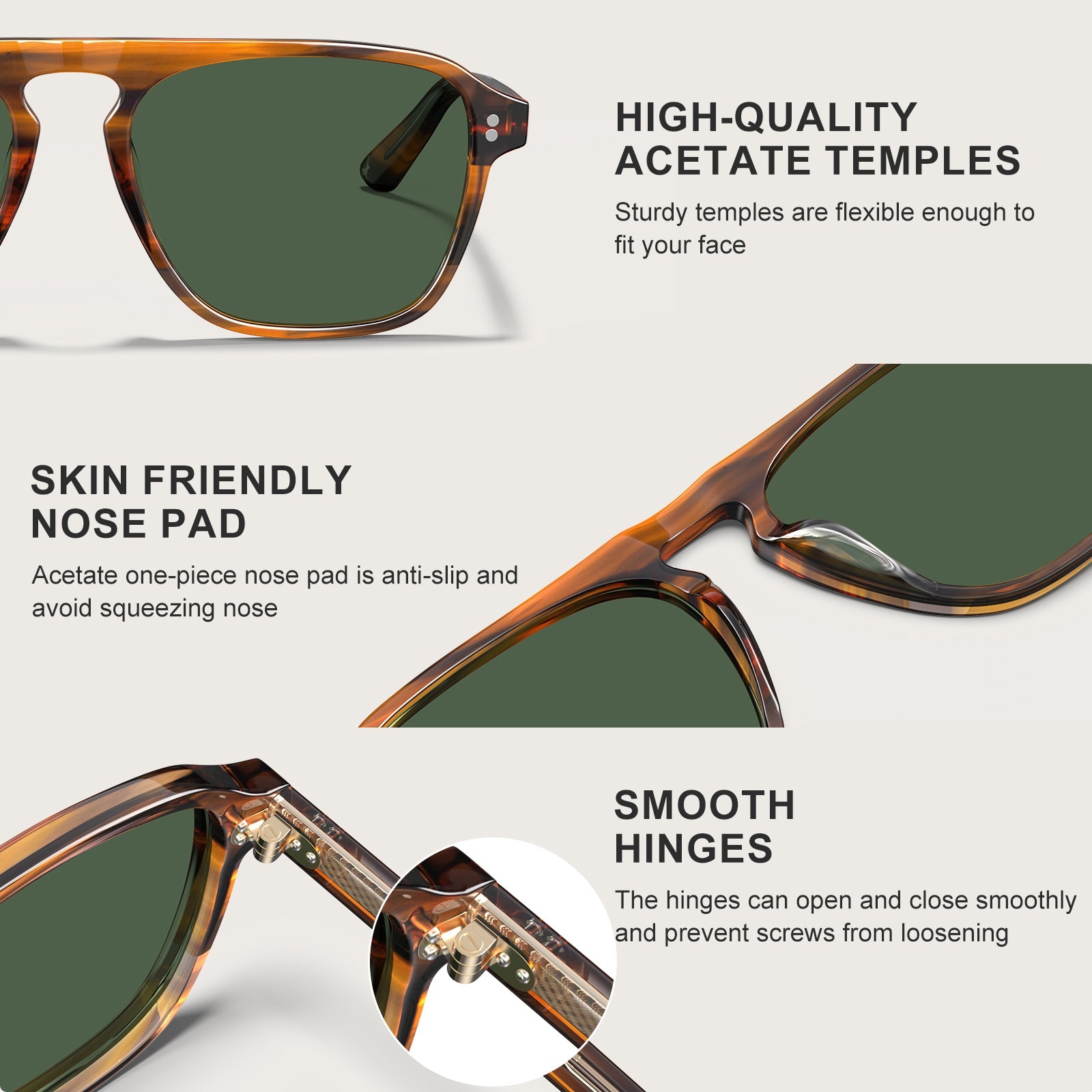 IGIOO Navada-C02 Gold Sunglasses for Men, Three-Quarter View