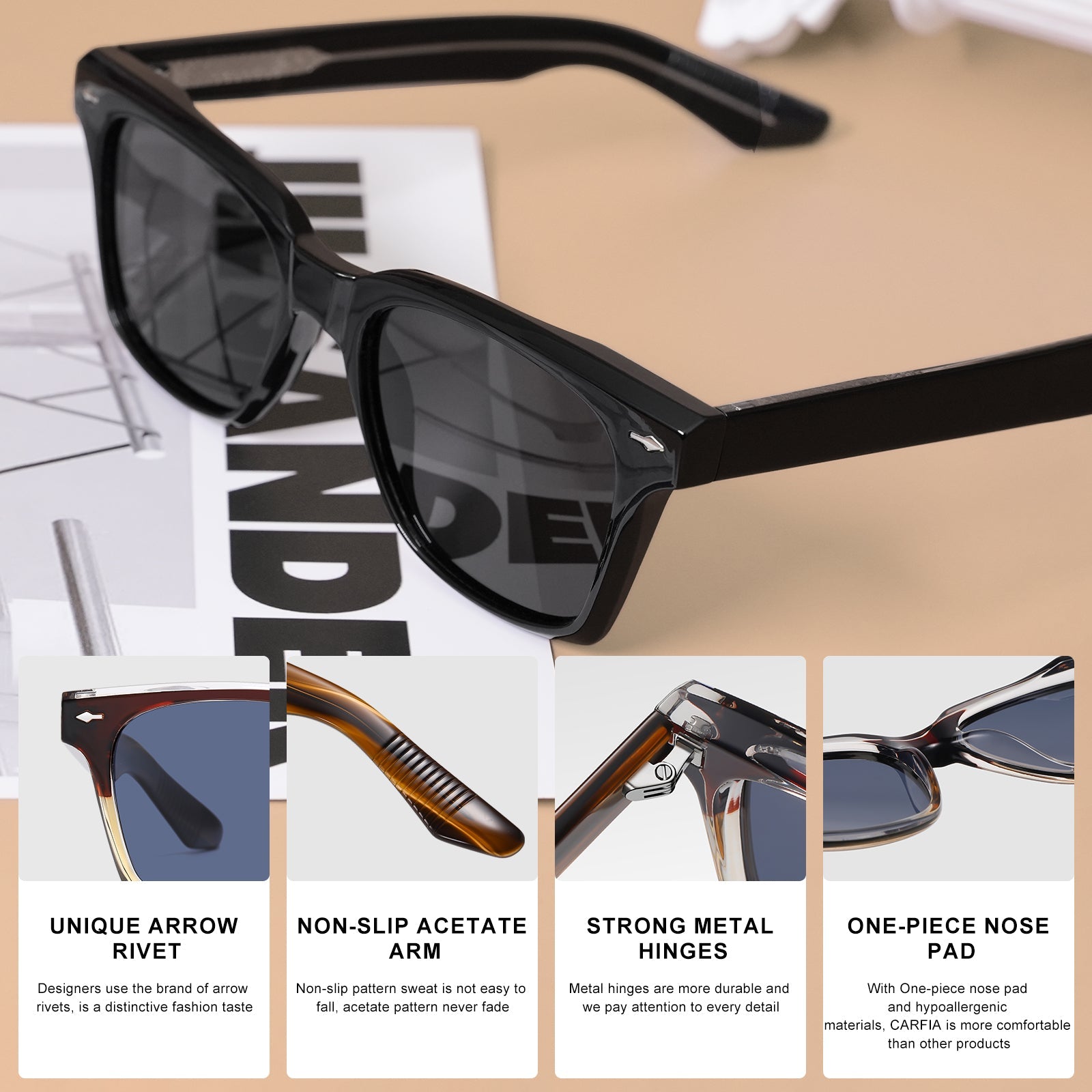 IGIOO Peoria-C1 Black Heart Polarized Sunglasses for Men, Additional View