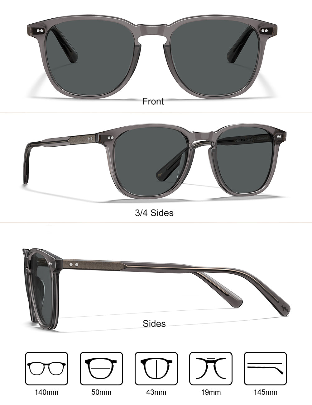 IGIOO Downey-L09 Black Acetate Heart Polarized Sunglasses for Men, Additional View