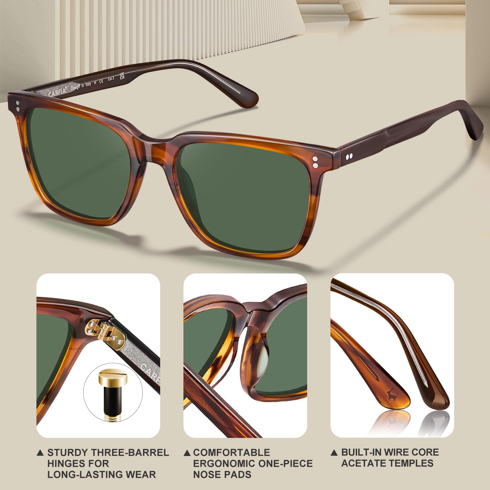 IGIOO Kenowa-CA5354L27 Brown Sunglasses for Men, Three-Quarter View
