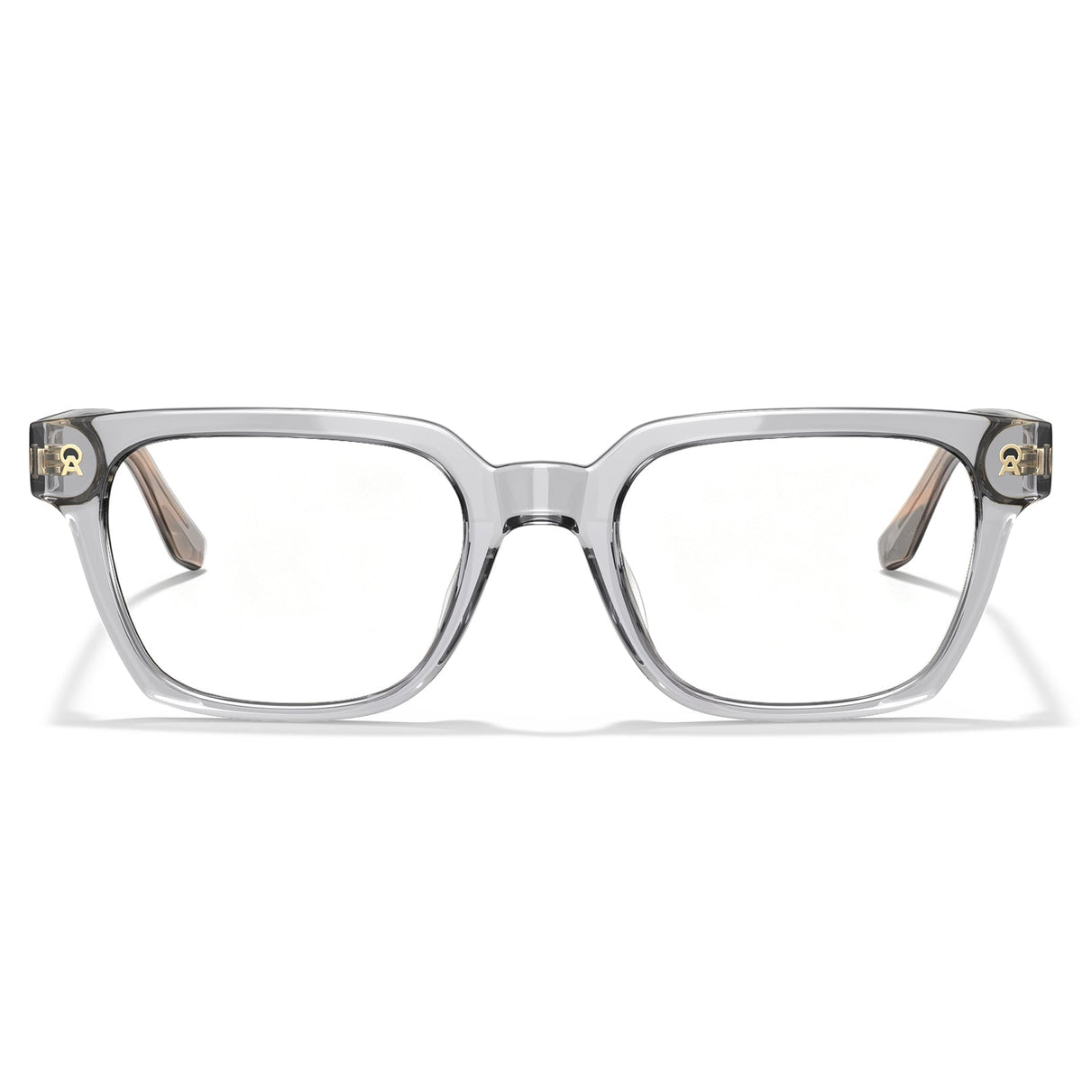 Clear acetate eyeglass frames with a thick square border and small gold decorative details on the temples IGIOO weyeglasses