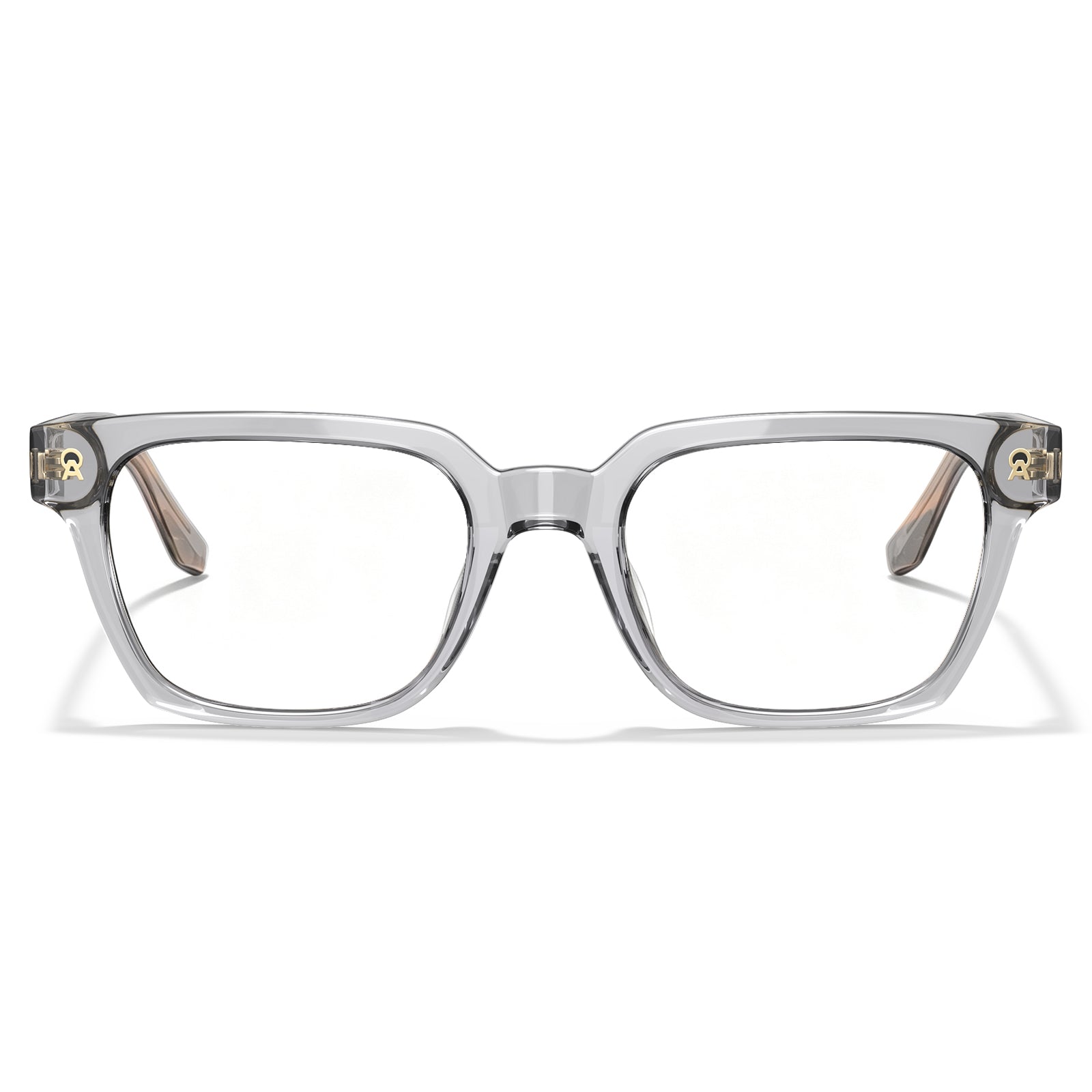 Clear acetate eyeglass frames with a thick square border and small gold decorative details on the temples IGIOO weyeglasses
