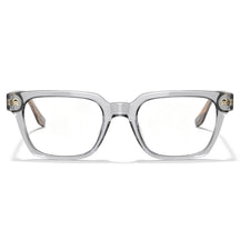 Clear acetate eyeglass frames with a thick square border and small gold decorative details on the temples IGIOO weyeglasses