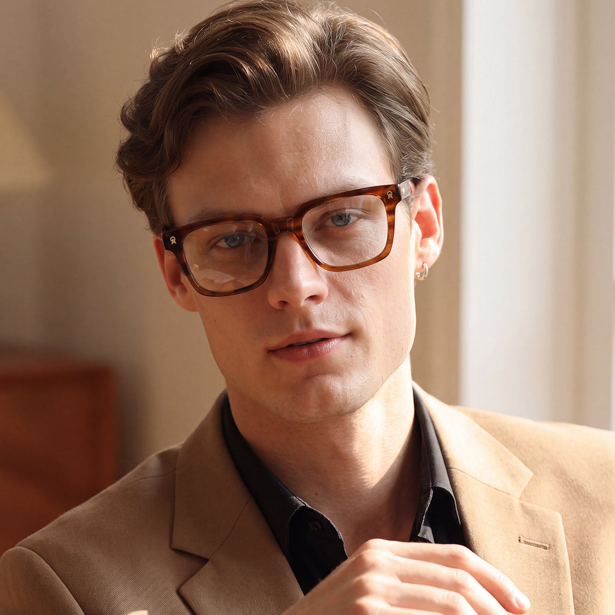 CA6232 IGIOO Camet Rectangular Eyeglasses – Italian-Designed Brown Acetate Frame  men lifestyle