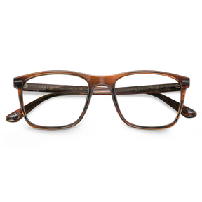 Hemet premium Italian acetate eyeglasses close-up - classic brown full-rim design flod