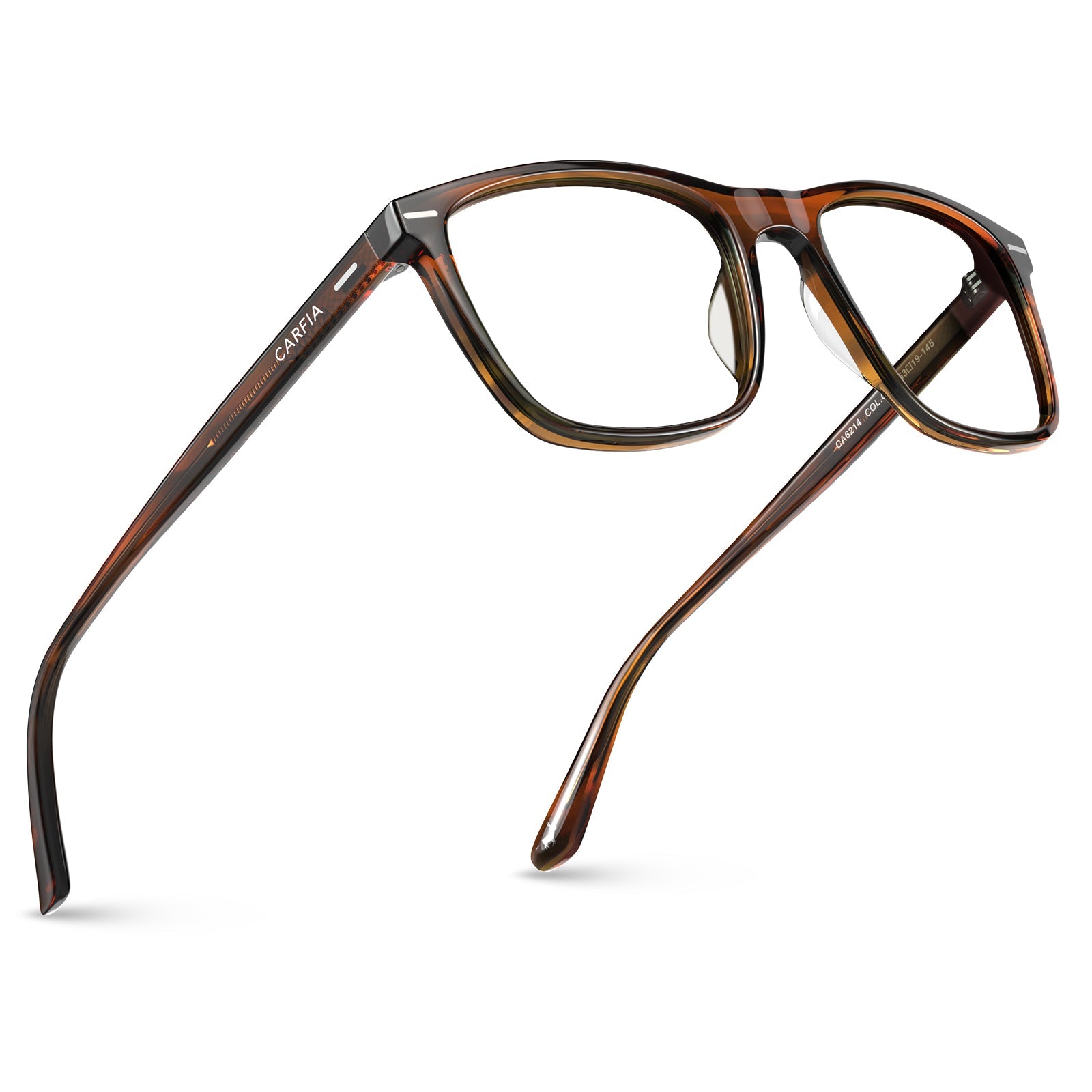 Hemet CA6214FL02 brown eyeglasses angled view - unisex minimalist prescription frames fly