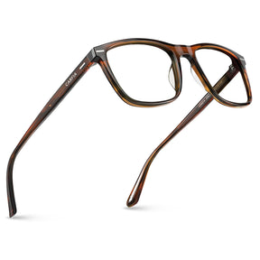 Hemet CA6214FL02 brown eyeglasses angled view - unisex minimalist prescription frames fly