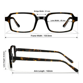IGIOO Amory CA7035-C2 Tortoise Acetate Rectangle Prescription Glasses Eyeglasses for Unisex, Size-Chart View