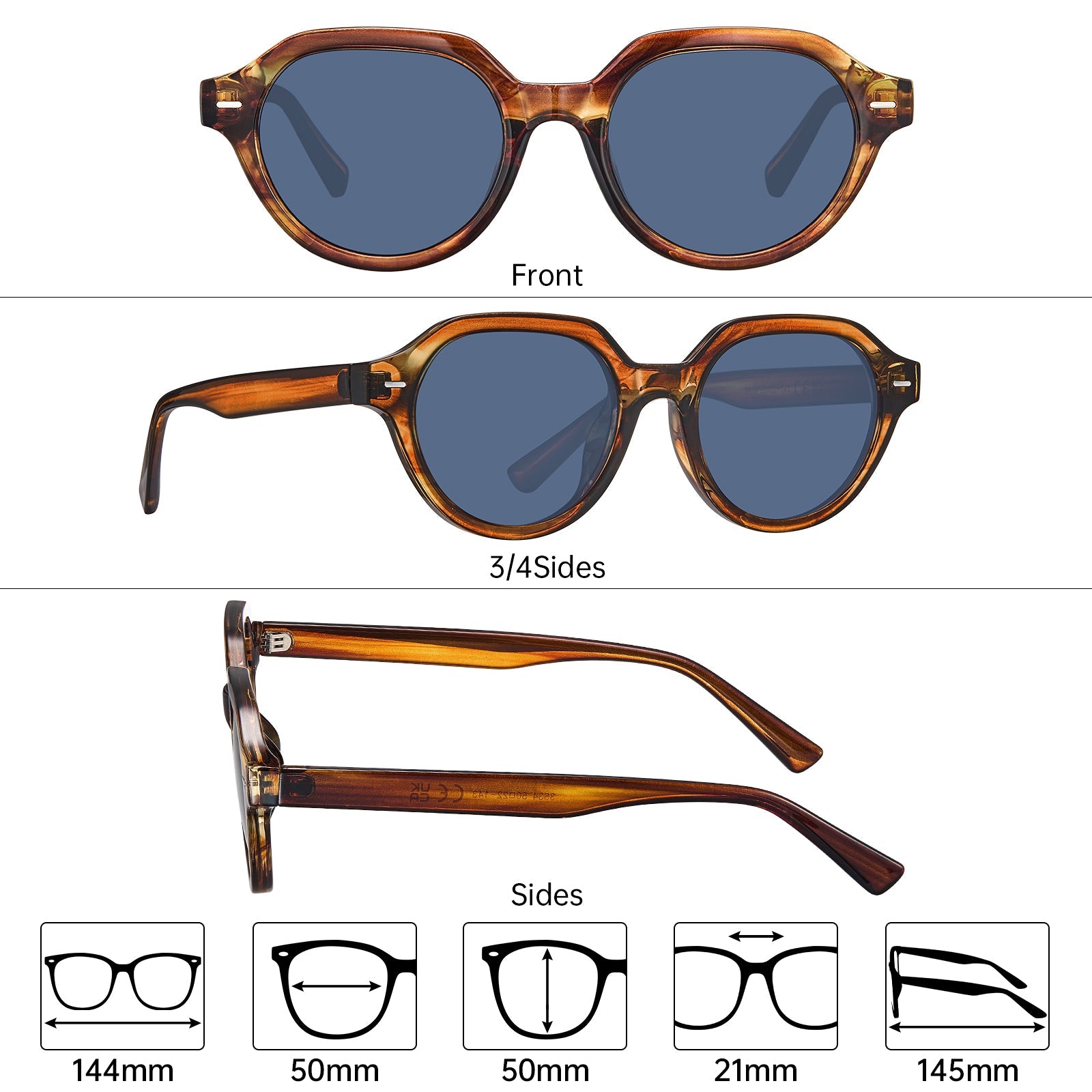 IGIOO Aomst L06 men brown acetate prescription sunglasses, sizes view