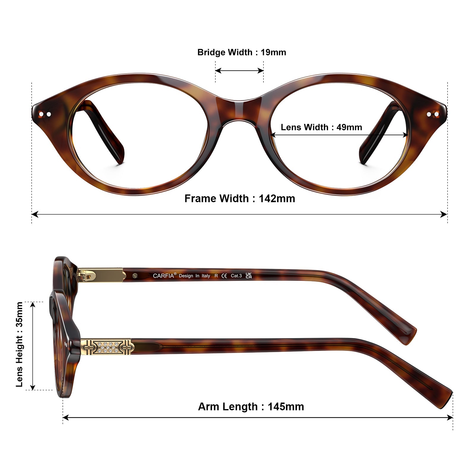 IGIOO avenker fc04 women tortoise acetate prescription oval eyeglasses, sizes view