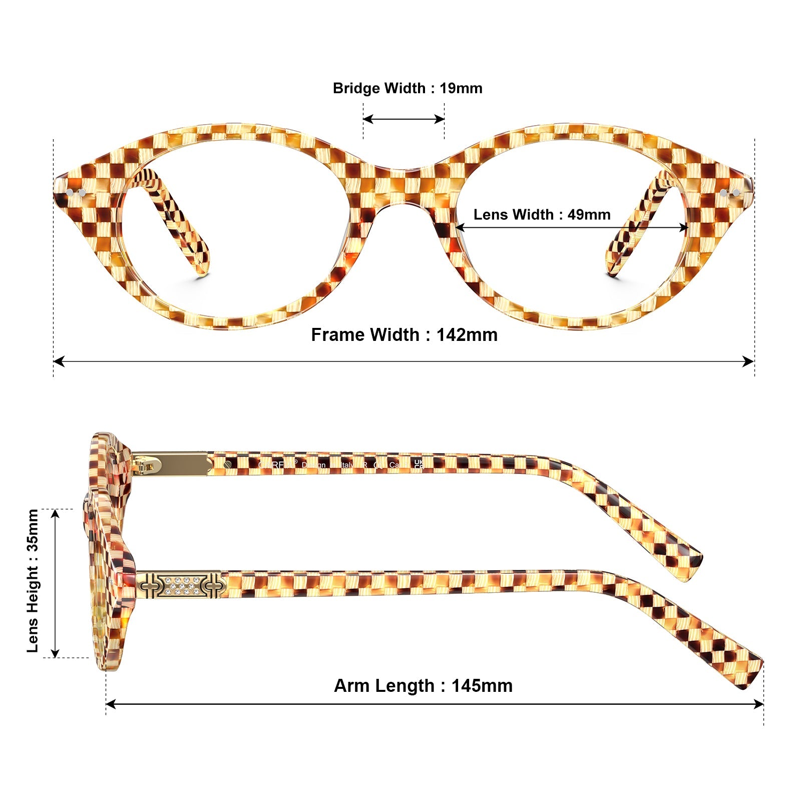 IGIOO avenker fc07 women yellow tortoise acetate prescription oval eyeglasses, sizes view