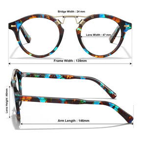 IGIOO Avonpak CA5395-FC17 Tortoise Acetate Round Prescription Glasses Eyeglasses for Unisex, Size Chart