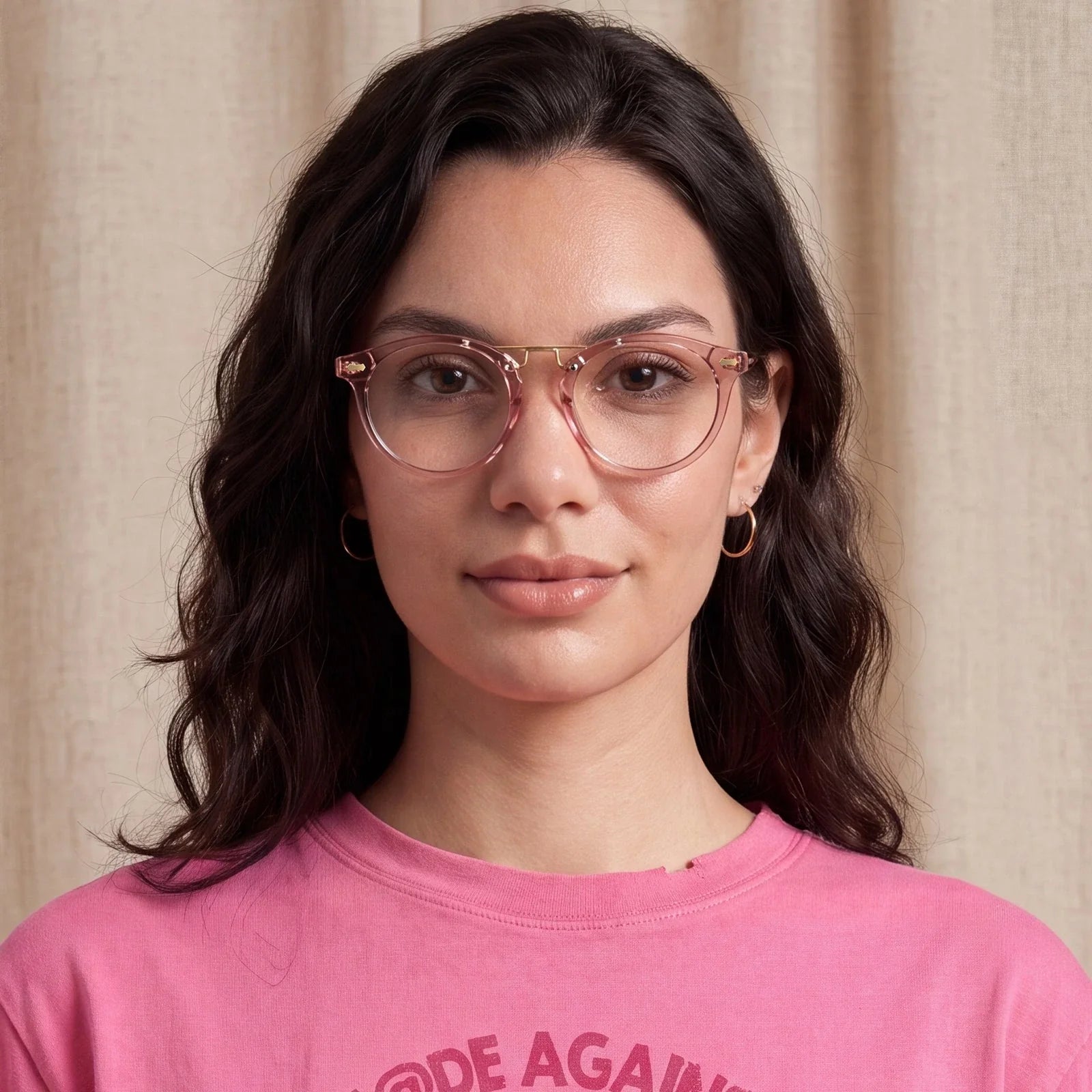 IGIOO Avonpak CA5395-FC29 Pink Acetate Round Prescription Glasses Eyeglasses for Unisex, Portrait View