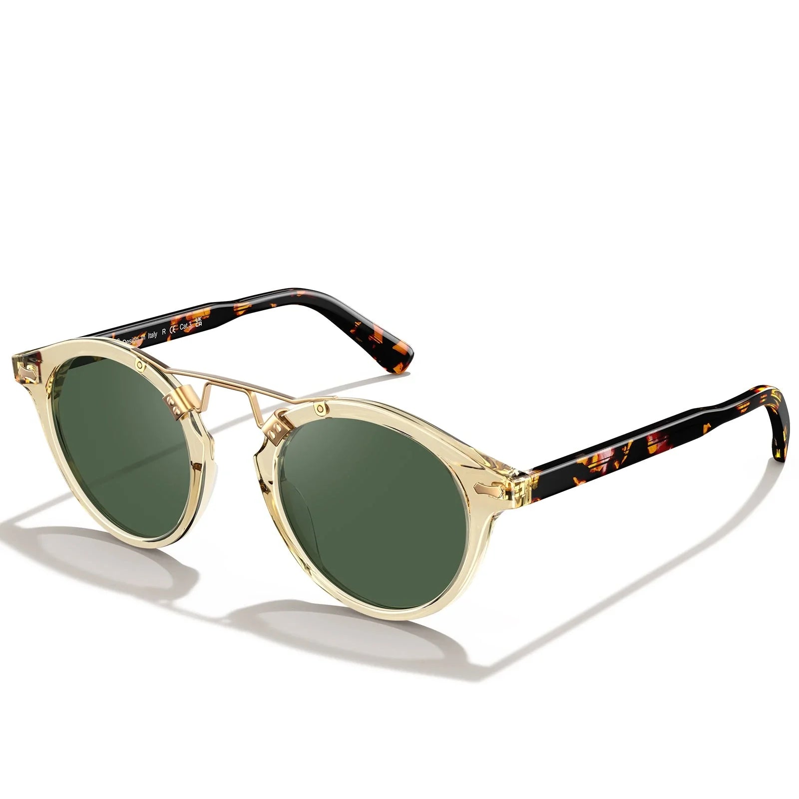 IGIOO AvonPark CA5395-C25 Gold Acetate Round Polarized Sunglasses for Women, Angle View