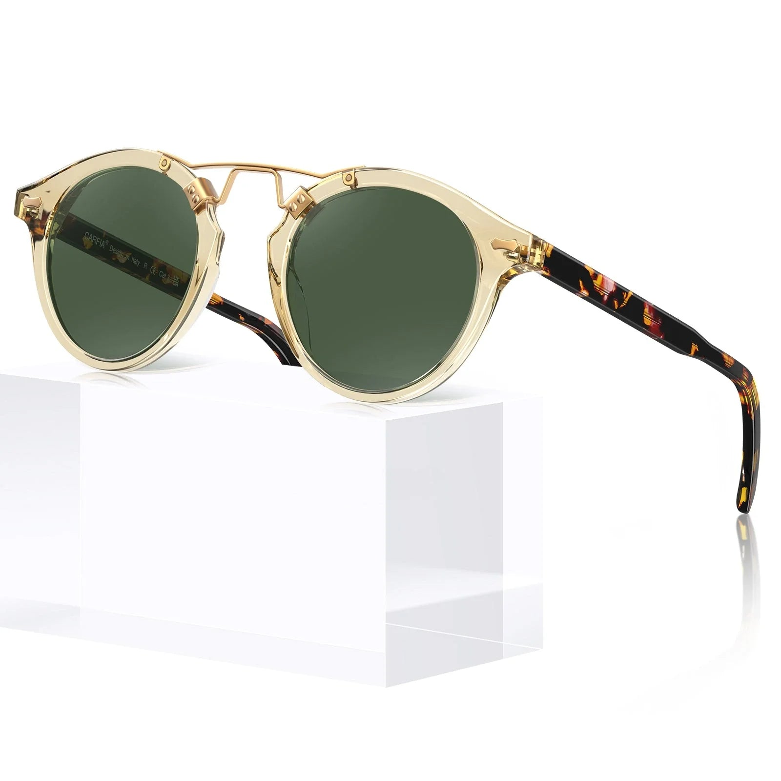IGIOO AvonPark CA5395-C25 Gold Acetate Round Polarized Sunglasses for Women, Three-Quarter View