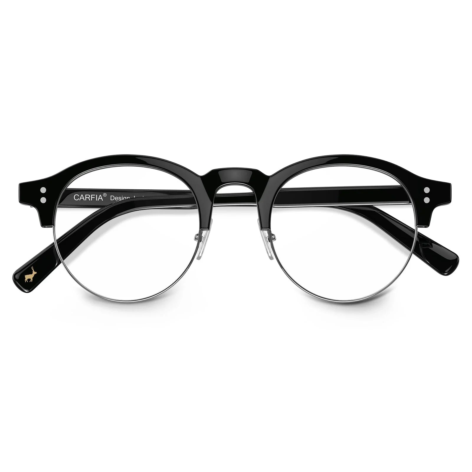 IGIOO Cathom CA1962-FC01 Black Acetate Round Prescription Glasses Eyeglasses for Unisex, Folded View