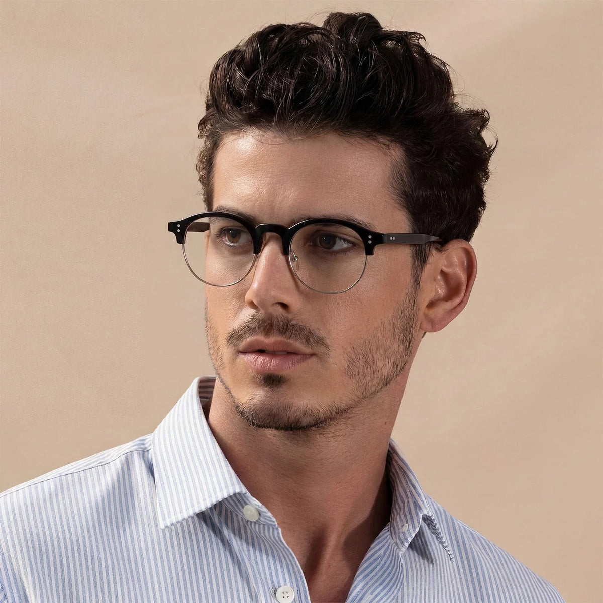 IGIOO Cathom CA1962-FC01 Black Acetate Round Prescription Glasses Eyeglasses for Unisex, Model View