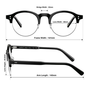 IGIOO Cathom CA1962-FC01 Black Acetate Round Prescription Glasses Eyeglasses for Unisex, Size Chart