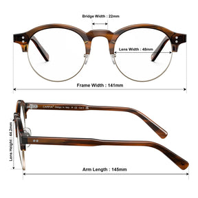 IGIOO Cathom CA1962-FC04 Tortoise Acetate Round Prescription Glasses Eyeglasses for Unisex, Size Chart